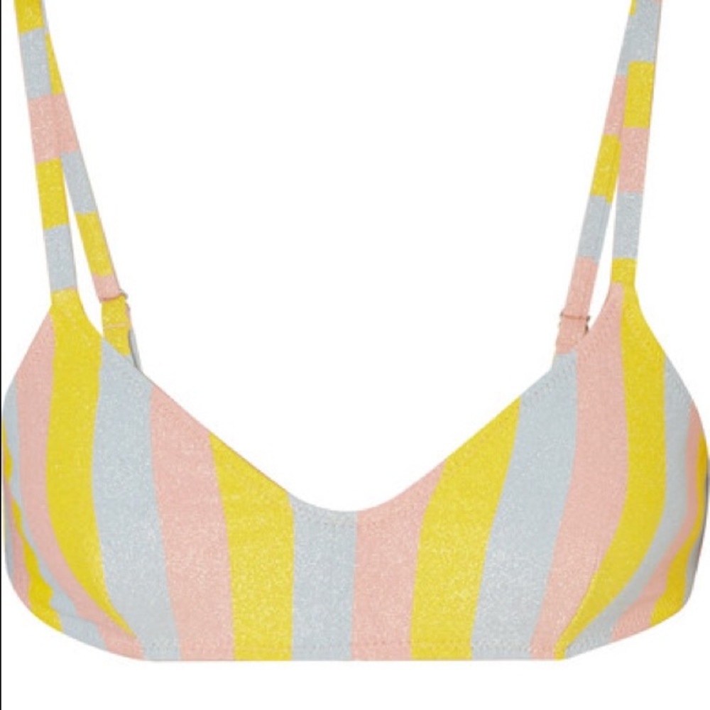 Solid and striped sparkly bikini top